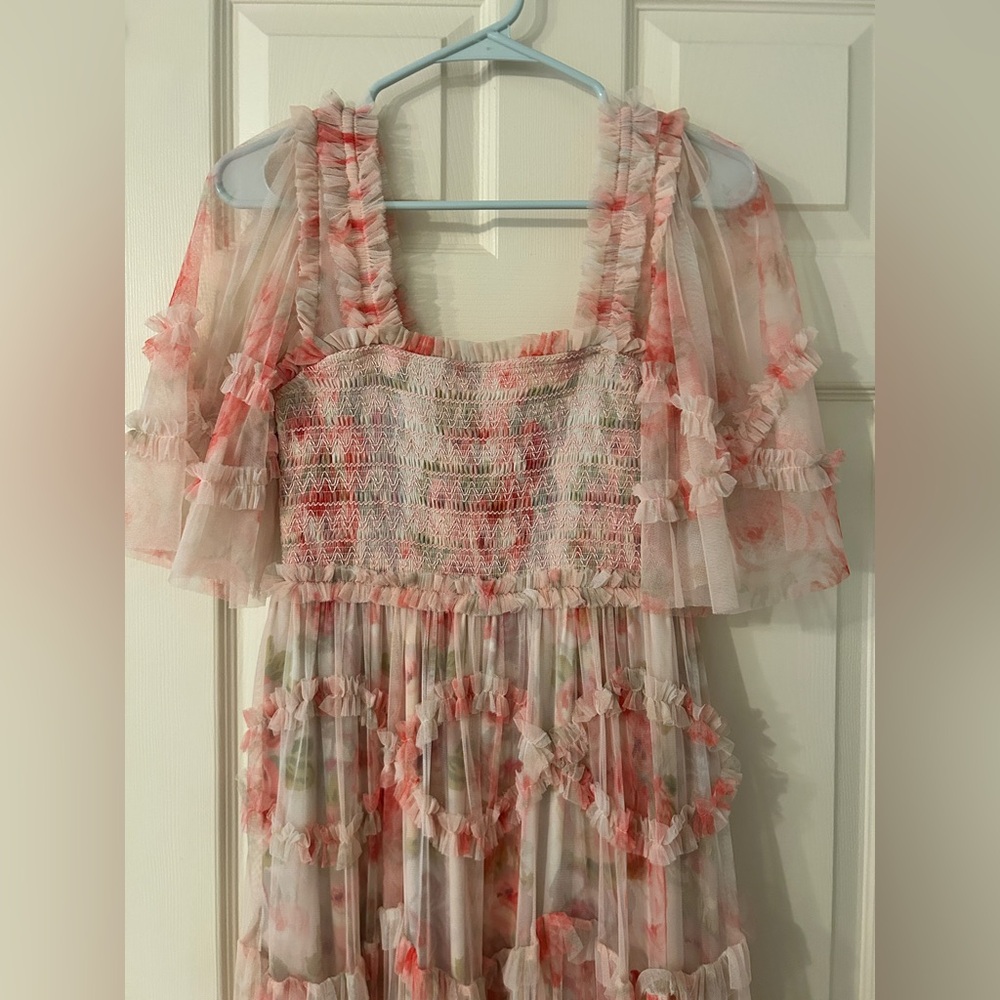 Needle & Thread Pink Floral Tiered Tulle Midi Dress - Picture 9 of 14